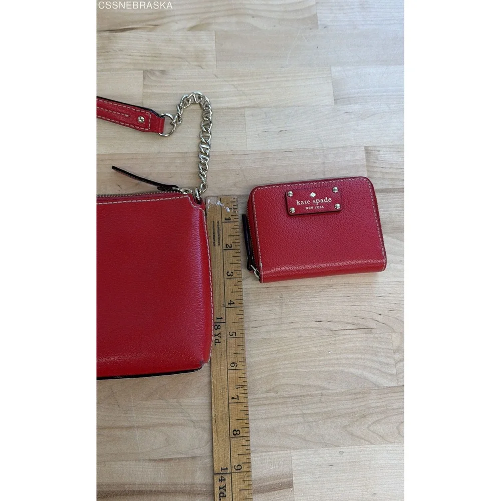 Kate Spade Red Wellesley Byrd Shoulder Bag Compact Wallet Set Pebbled Leather
